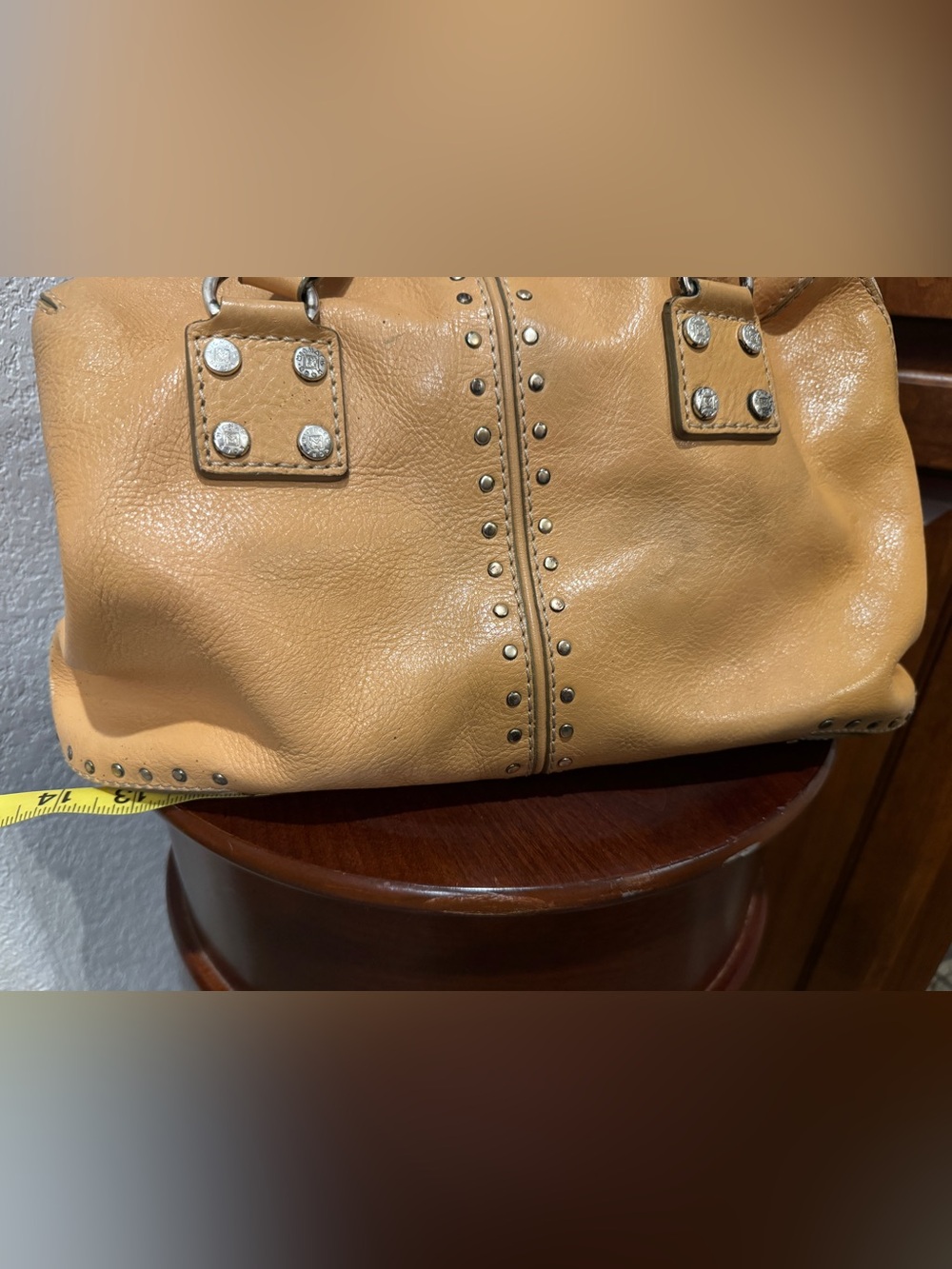 Vintage Michael Kors Astor Studded Leather Satchel Bag – Caramel / Tan - Picture 3 of 6
